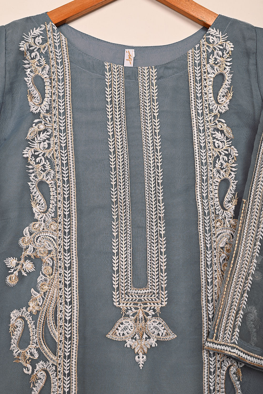 STP-186A-Grey - 2Pc Organza Embroidered Dress
