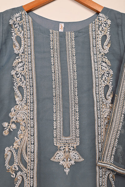 STP-186A-Grey - 2Pc Organza Embroidered Dress