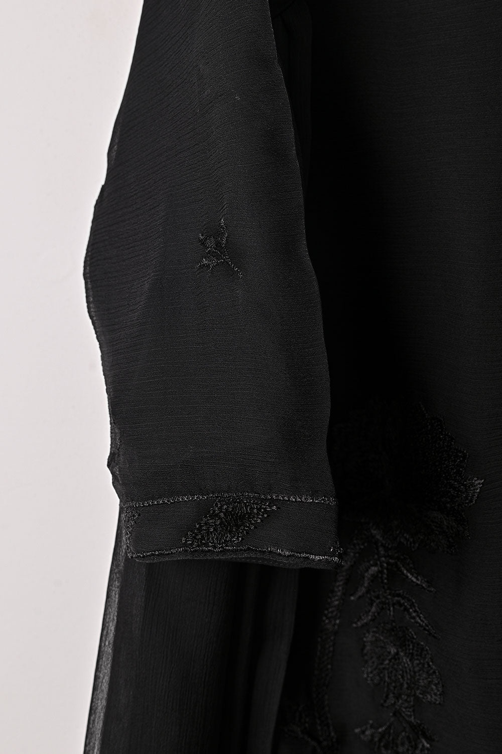 RTW-254-Black - 3Pc Ready to Wear Embroidered Chiffon Dress