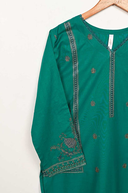 3SP-13A-Green - 3PC COTTON EMBROIDERED Dress With Chiffon Embroidered Dupatta