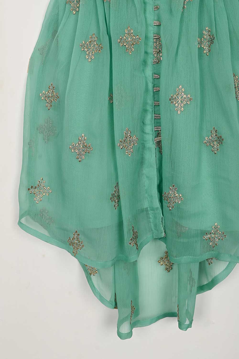 TKF-92-SeaGreen - Kids 3Pc Chiffon Embroidered Frock