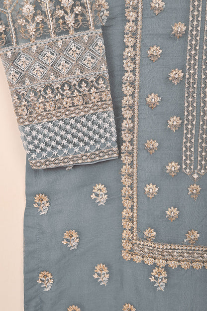 STP-091B-Grey - 2PC Organza Embroidered Stitched