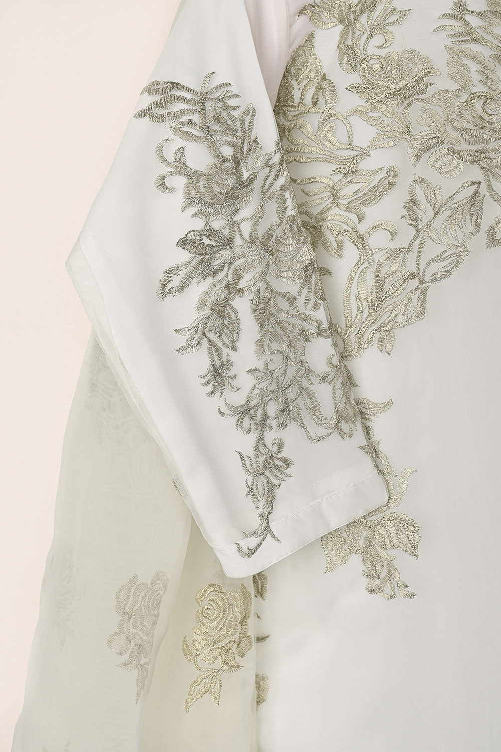 RTW-311-OFF White -  3Pc Ready to Wear Embroidered Organza Dress