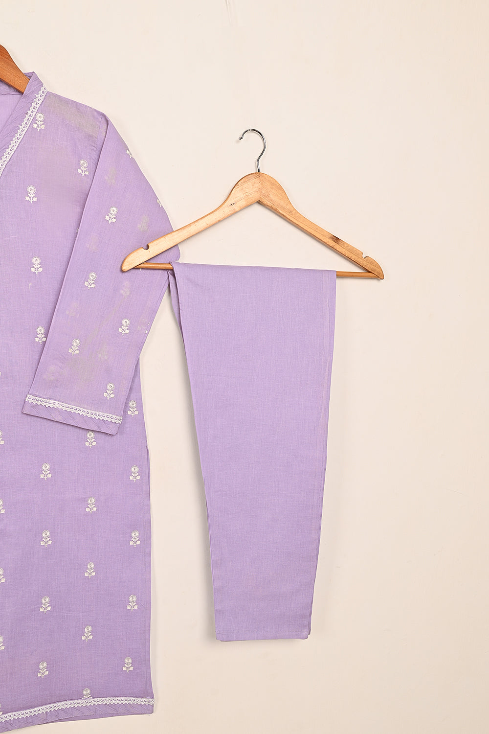 STP-194A-Purple - 2PC READY TO WEAR  EMBROIDERED COTTON DRESS