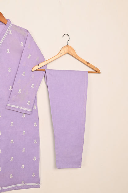 STP-194A-Purple - 2PC READY TO WEAR  EMBROIDERED COTTON DRESS
