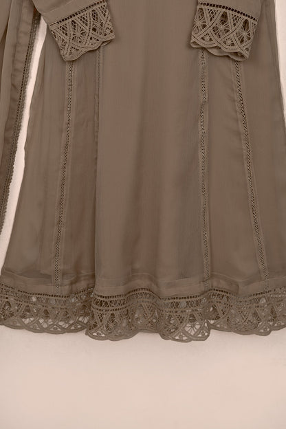 RTW-247-Brown - 3Pc Ready To Wear Chiffon Frock