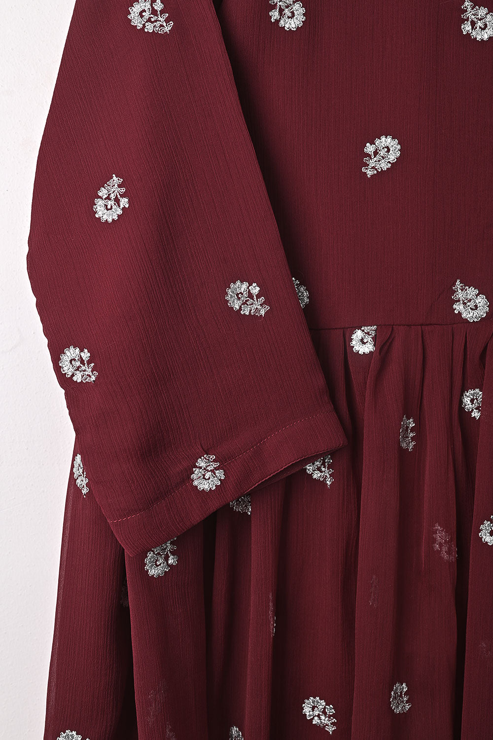 RTW-346-Maroon - 3Pc Ready to Wear Embroidered Chiffon Frock