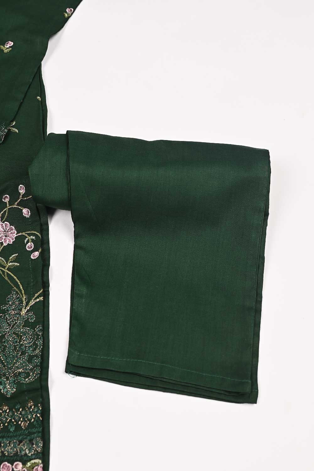 3SP-18A-Green - 3PC COTTON EMBROIDERED Dress With Chiffon Embroidered Dupatta