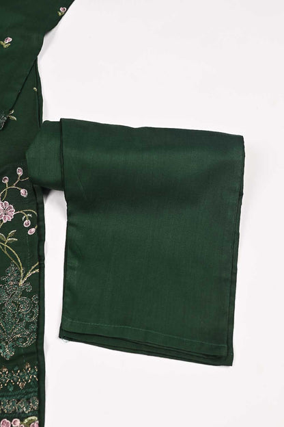 3SP-18A-Green - 3PC COTTON EMBROIDERED Dress With Chiffon Embroidered Dupatta