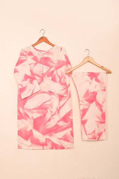 STP-206G-Pink - Women 2Pc Ready to Wear Spray Contoured Malai Fabric Co-Ord Set