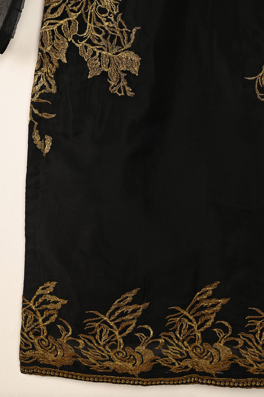 STP-182-BLACK - 2Pc Organza Embroidered Dress
