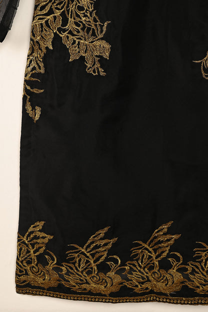 STP-182-BLACK - 2Pc Organza Embroidered Dress