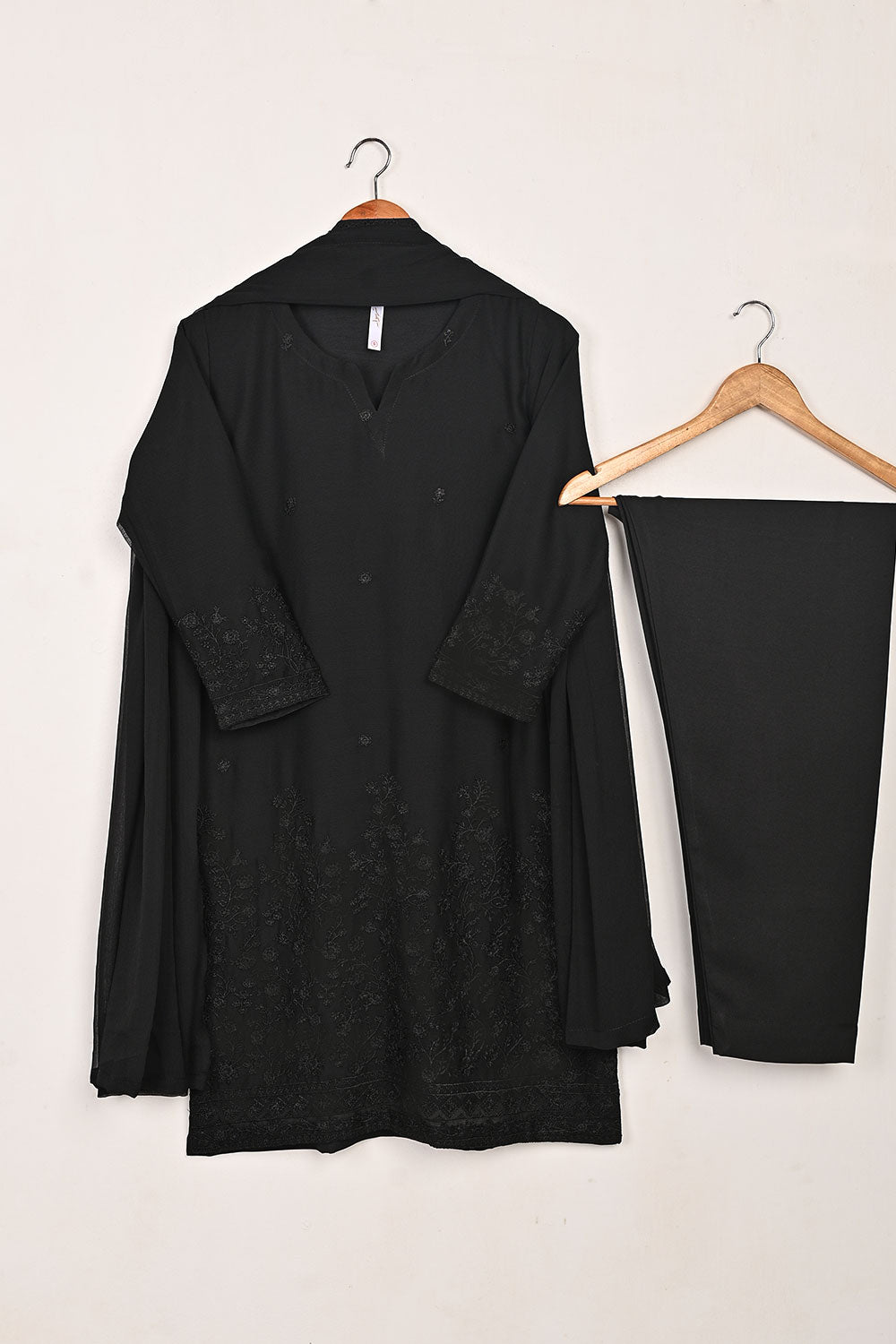 RTW-278-Black -  3Pc Ready to Wear Embroidered Chiffon Dress