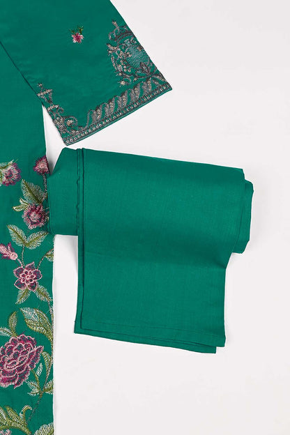 3SP-17A-Green - 3PC COTTON EMBROIDERED Dress With Chiffon Embroidered Dupatta