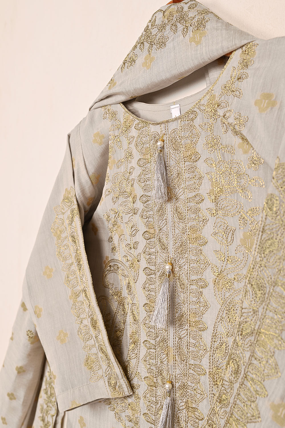 RTW-214-Grey - 3Pc Stitched Jacquard Paper Cotton Embroidered Dress