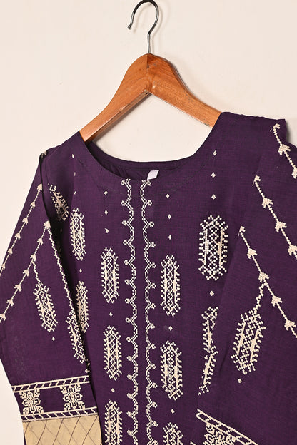 STP-195B-Purple  - 2PC READY TO WEAR EMBROIDERED CAMBRIC DRESS