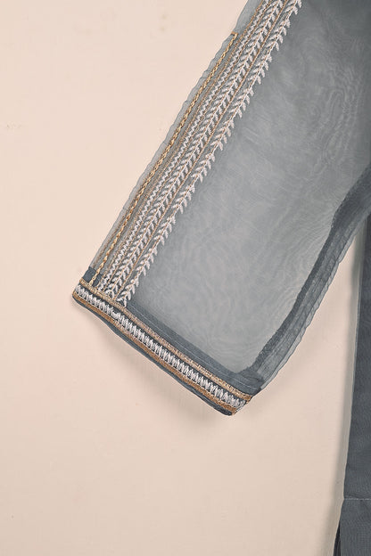 STP-186A-Grey - 2Pc Organza Embroidered Dress