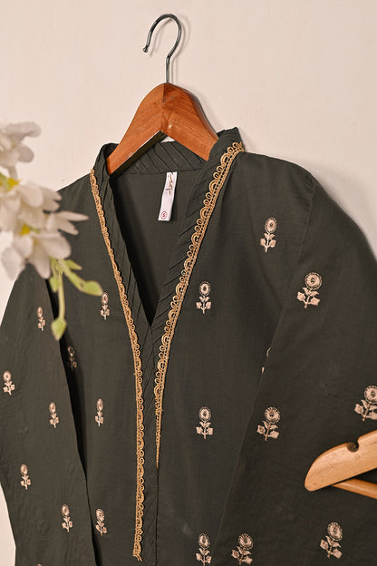 STP-194D-Mouse Gray - 2PC READY TO WEAR  EMBROIDERED COTTON DRESS