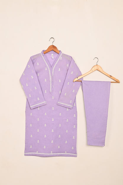 STP-194A-Purple - 2PC READY TO WEAR  EMBROIDERED COTTON DRESS