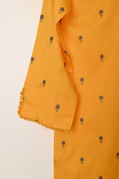 STP-263A-Yellow  - 2Pc Ready to Wear Embroidered Cambric Dress