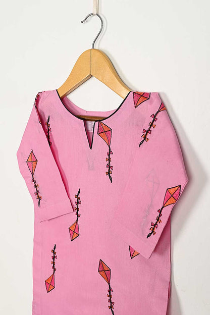 KOS-17-Pink - Kids Pc Cotton Embroidered Stitched Kurti