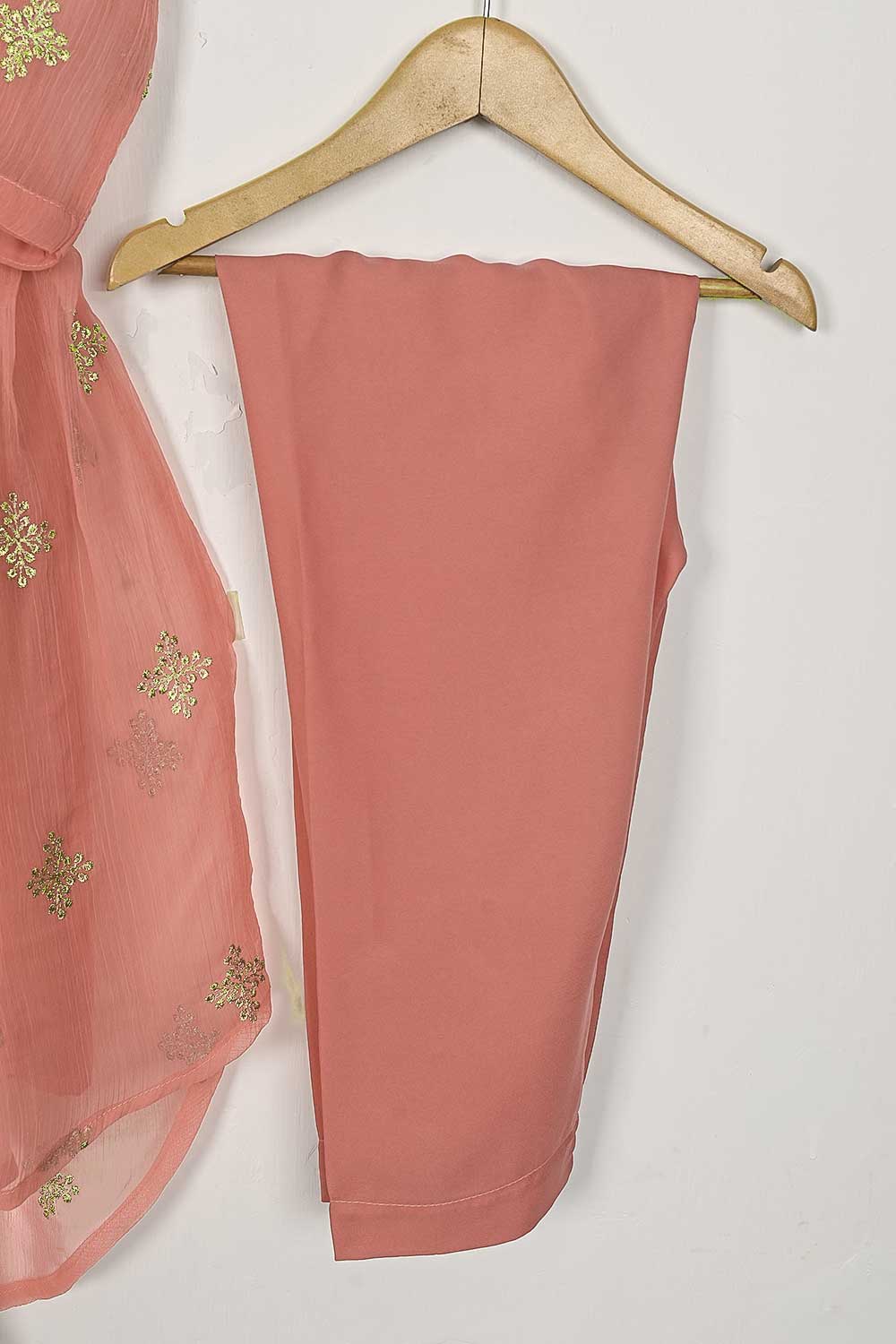 TKF-112-Peach - Kids 3Pc Chiffon Embroidered Frock