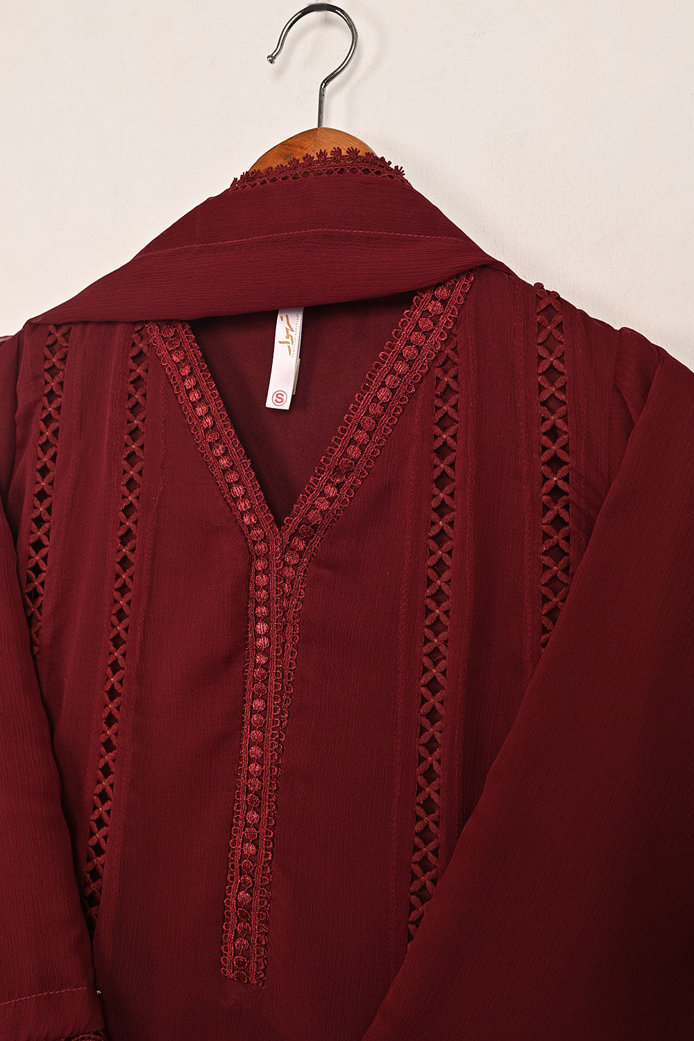 RTW-195-Maroon -  3Pc Ready To Wear Chiffon Frock