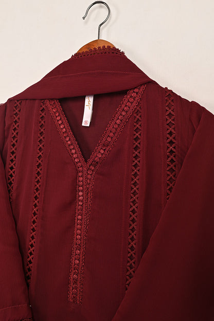 RTW-195-Maroon -  3Pc Ready To Wear Chiffon Frock