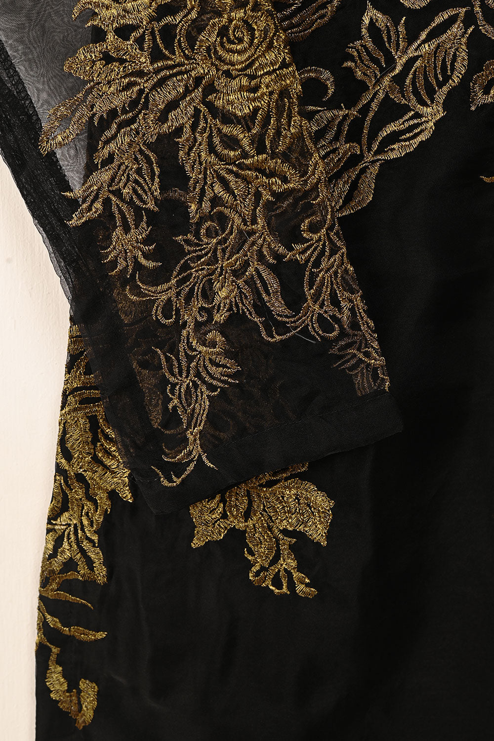 STP-182-BLACK - 2Pc Organza Embroidered Dress