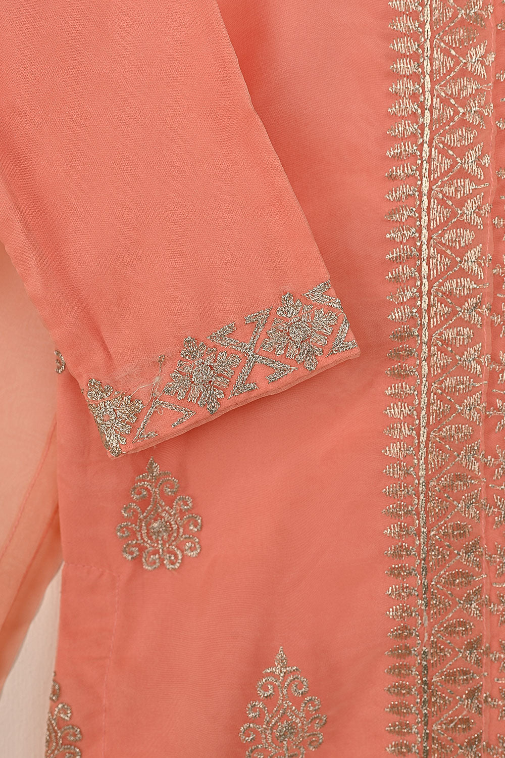 TKF-135-Peach - Kids 3Pc Ready to Wear Organza Formal Embroidered Dress