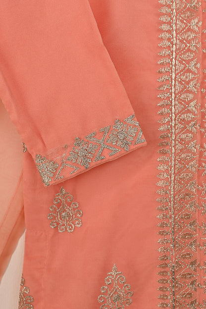 TKF-135-Peach - Kids 3Pc Ready to Wear Organza Formal Embroidered Dress