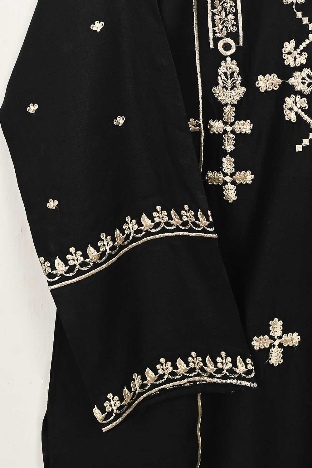 3SP-4C-BLACK - 3PC CAMBRIC EMBROIDERED Dress With Chiffon Embroidered Dupatta