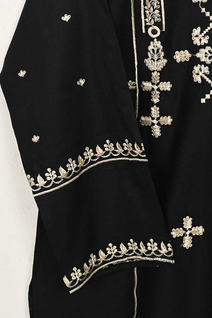 3SP-4C-BLACK - 3PC CAMBRIC EMBROIDERED Dress With Chiffon Embroidered Dupatta