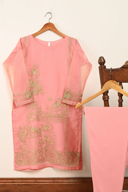 STP-071E-Peachy Pink- 2PC PREMIUM EMBROIDERED ORGANZA STITCHED