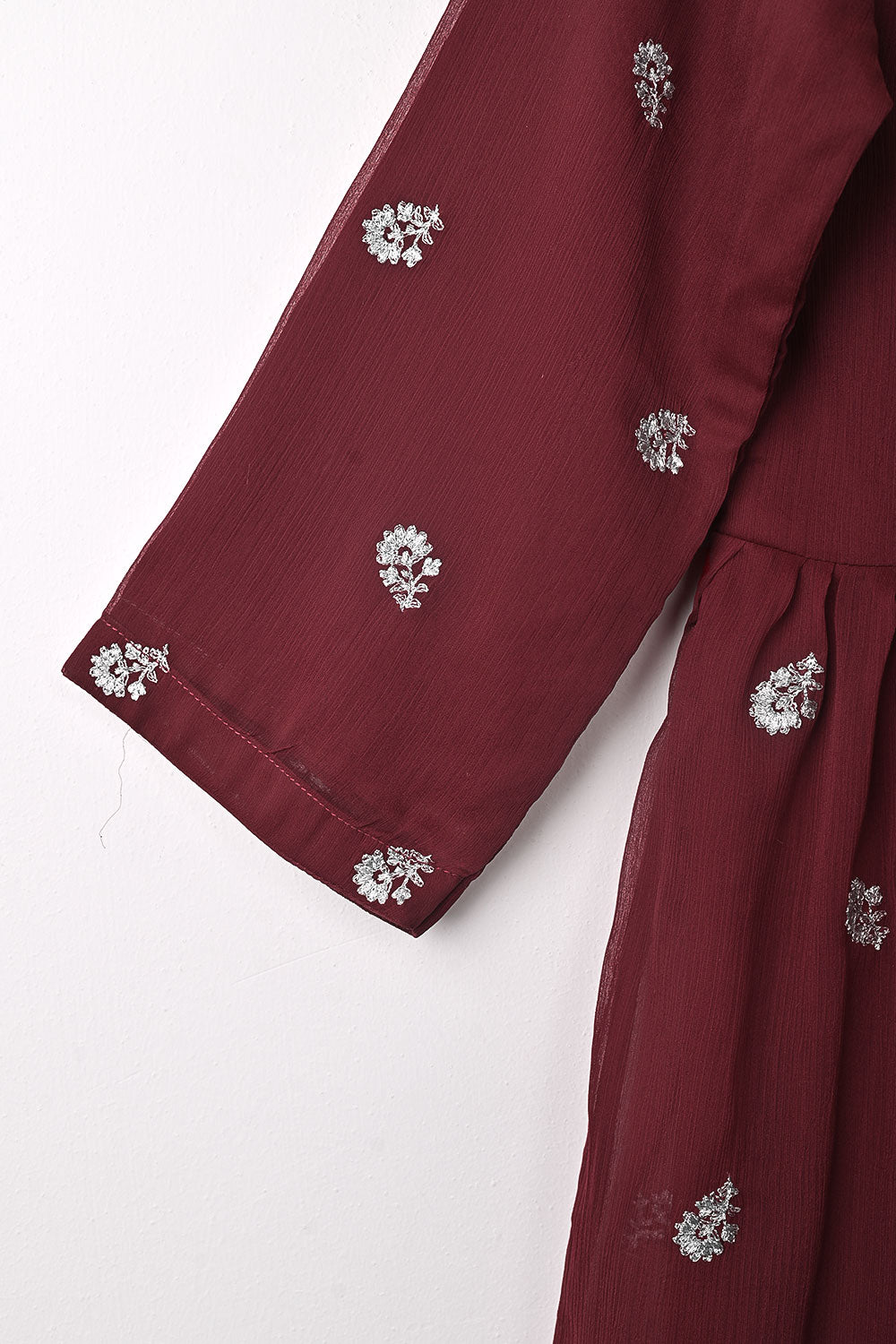 RTW-346-Maroon - 3Pc Ready to Wear Embroidered Chiffon Frock