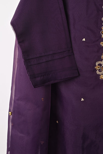 RTW-266-Purple - 3Pc Ready to Wear Embroidered Premium Adda Work Organza Dress