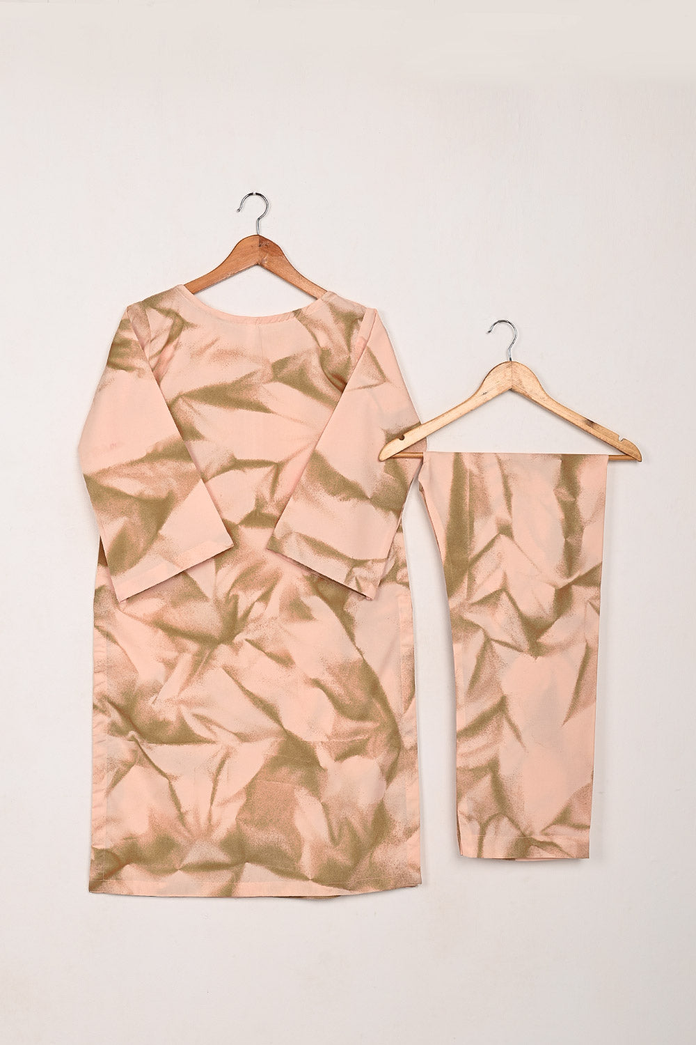 STP-206I-Peachy Pink - Women 2Pc Ready to Wear Spray Contoured Malai Fabric Co-Ord Set