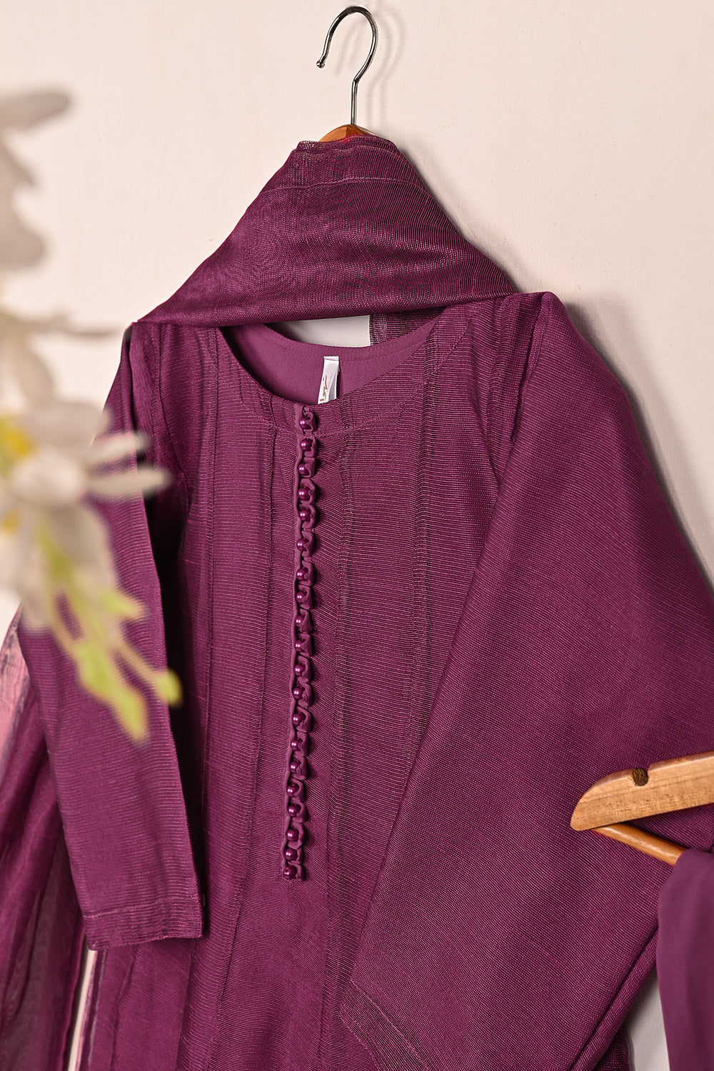 RTW-226-Royal Fuchsia -  3Pc Ready to Wear Khaddi Net Frock