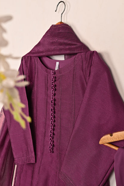 RTW-226-Royal Fuchsia -  3Pc Ready to Wear Khaddi Net Frock