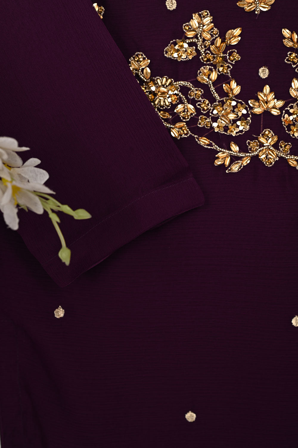 RTW-258-Purple - 3Pc Ready to Wear Embroidered Adda Work Chiffon Dress