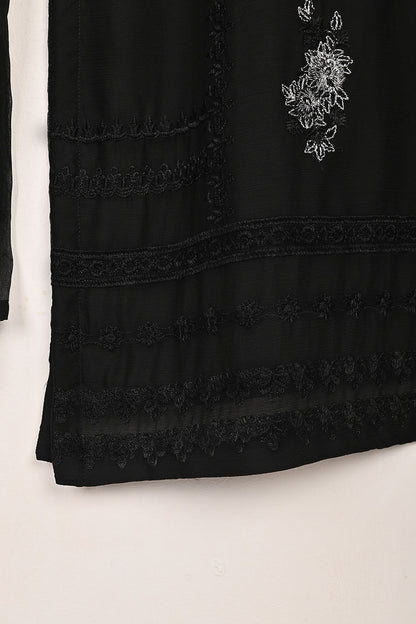 RTW-276-Black -  3Pc Ready to Wear Embroidered Chiffon Dress