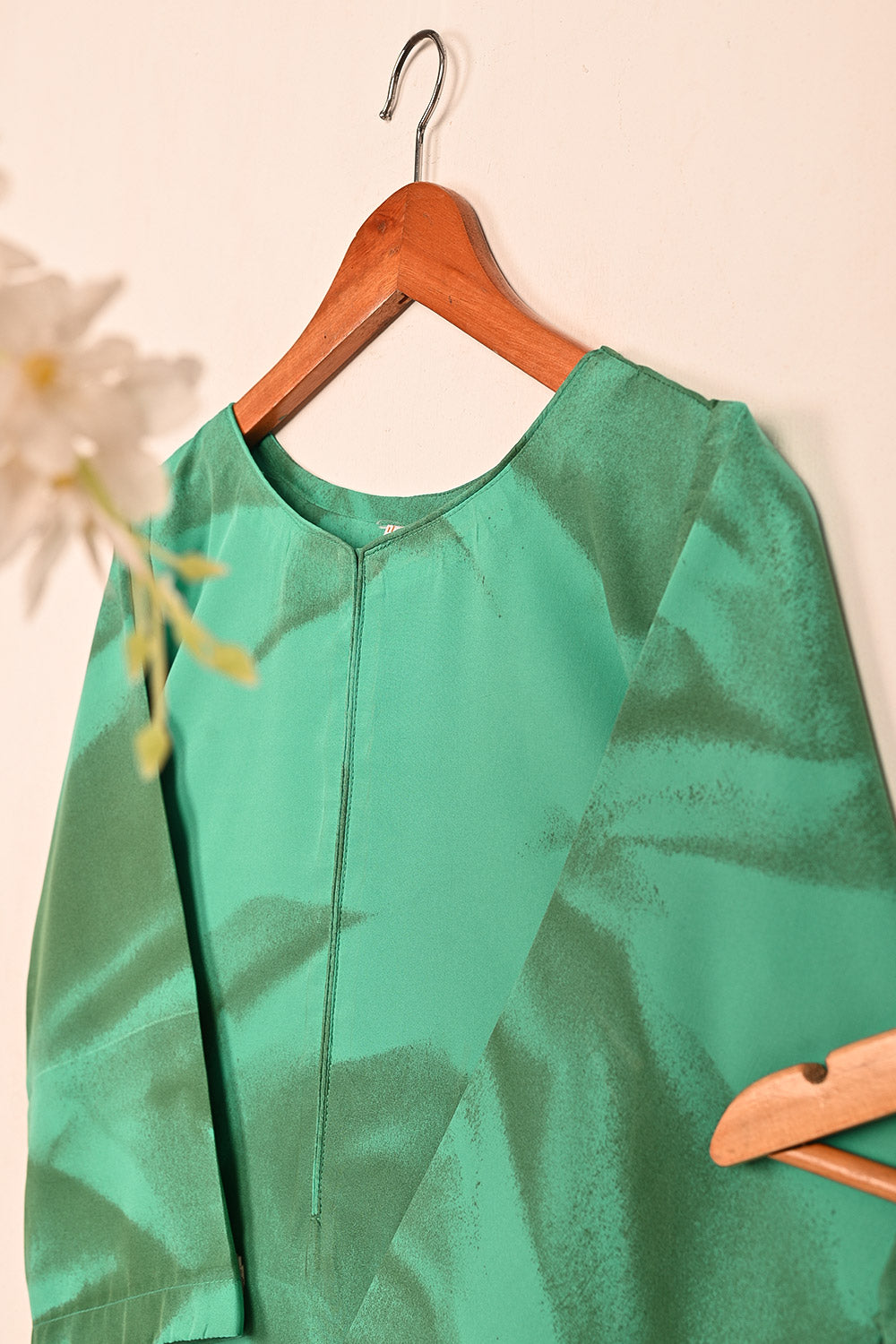 STP-206C-Aqua green - Women 2Pc Ready to Wear Spray Contoured Malai Fabric Co-Ord Set