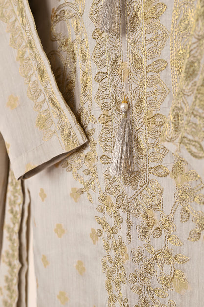 RTW-214-Grey - 3Pc Stitched Jacquard Paper Cotton Embroidered Dress