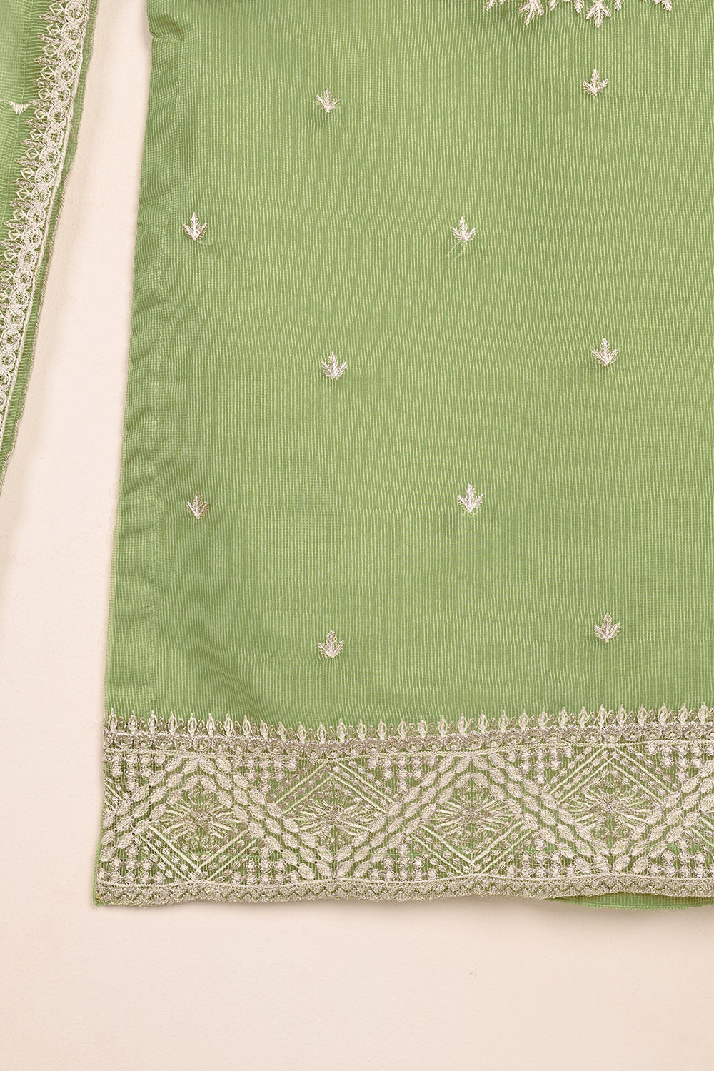 RTW-205-Green - 3Pc Ready to Wear 3Pc Javeria Net Embroidered  Dress