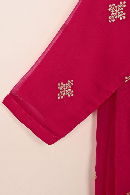 RTW-211-Fuchsia -  3Pc Ready to Wear Embroidered Chiffon Dress