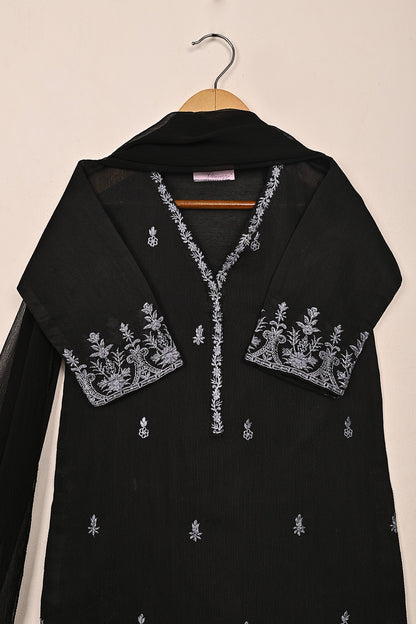 TKF-209-Black - Kids 3Pc Ready to Wear Embroidered Khaddi Fabric Dress