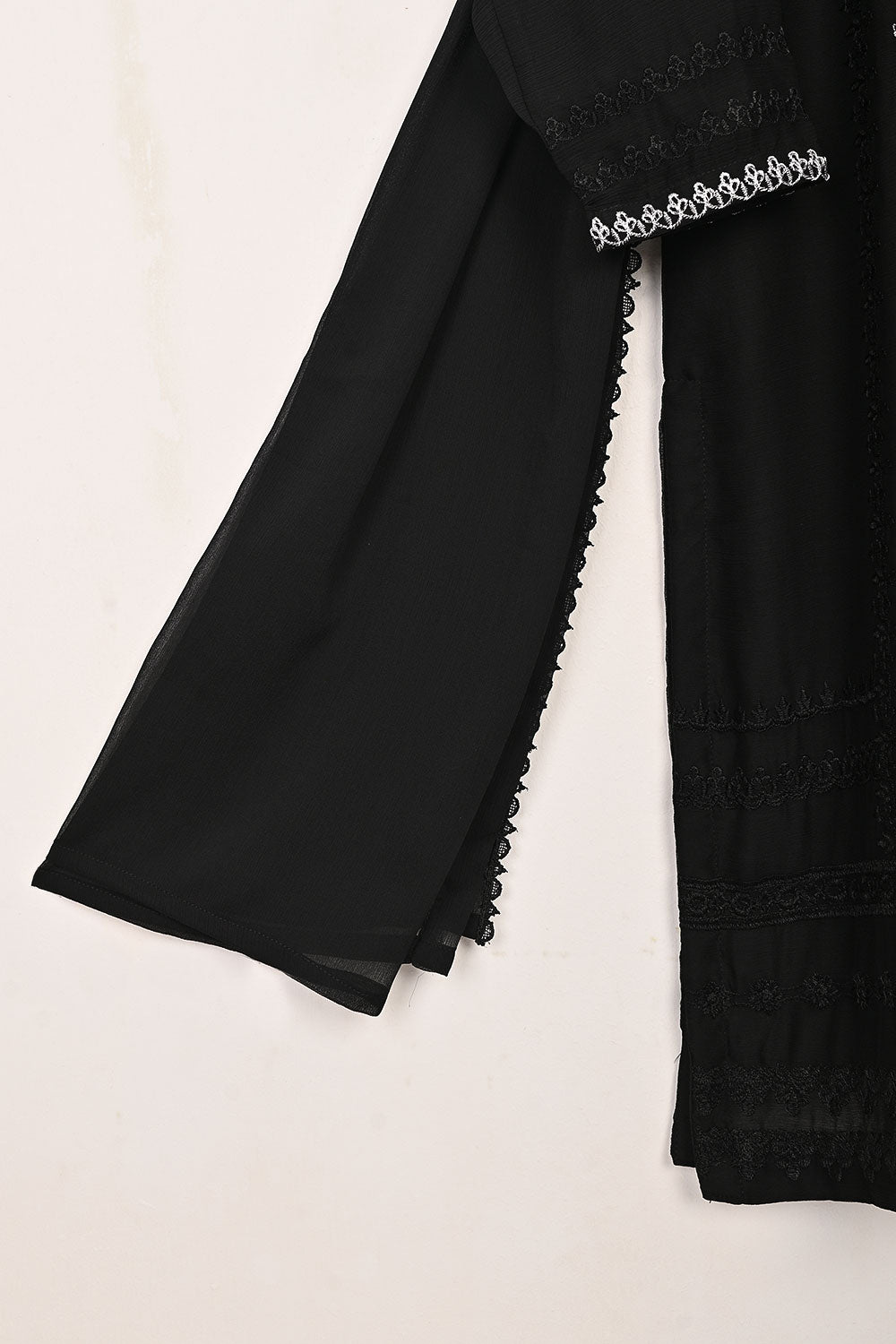 RTW-276-Black -  3Pc Ready to Wear Embroidered Chiffon Dress