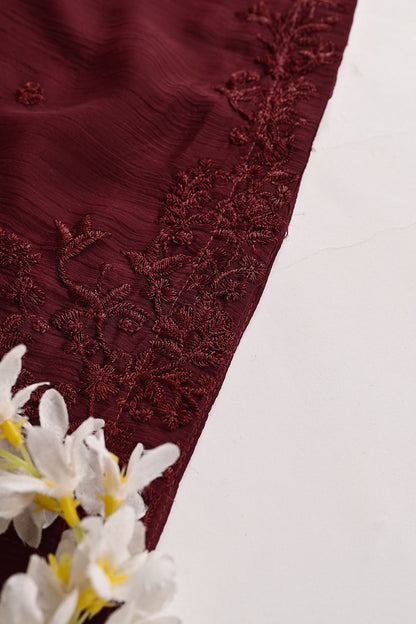 RTW-196-Maroon -  3Pc Ready to Wear Embroidered Chiffon Dress