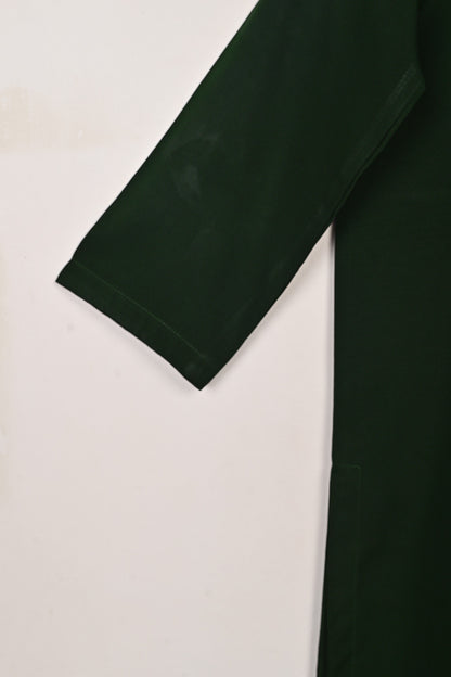 STP-224A-Bottle Green - 2Pc Ready to Wear Malai Solid Dress