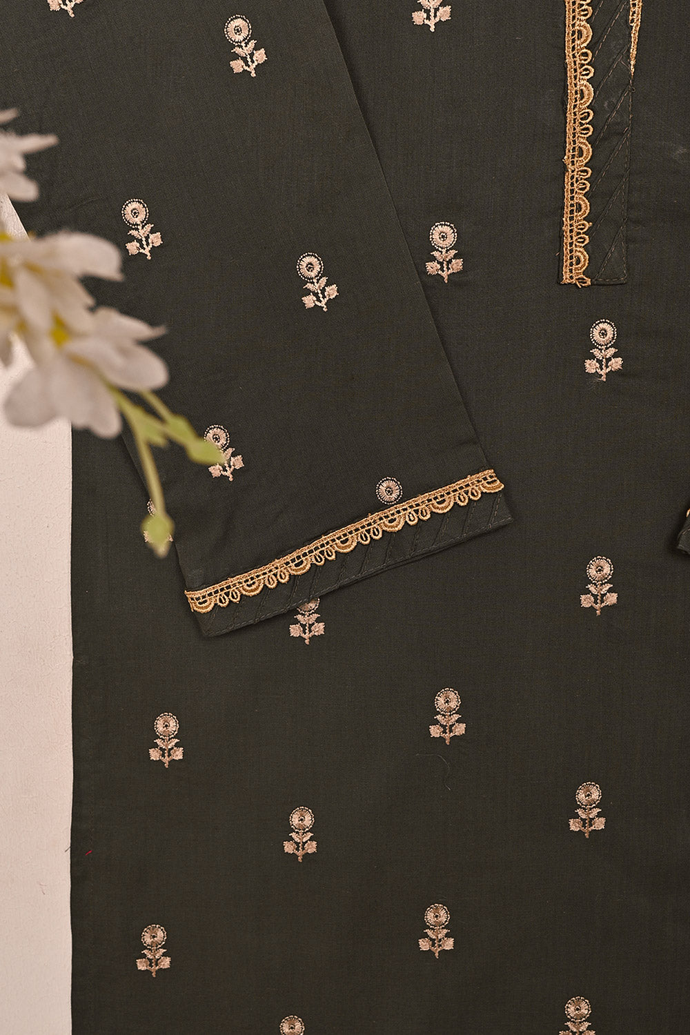 STP-194D-Mouse Gray - 2PC READY TO WEAR  EMBROIDERED COTTON DRESS